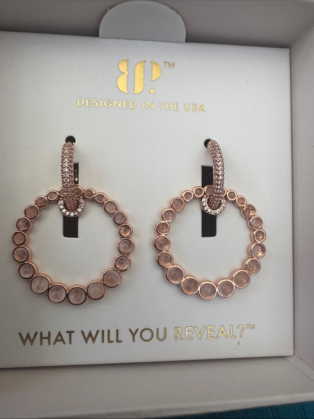 bp Rose Gold Crystal Hoop Drop Earrings